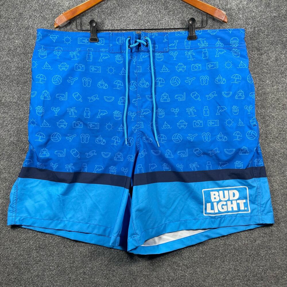 Bud Light Swim Shorts Men's 3XL Blue Mesh Lined Drawstring Pockets Beachwear
